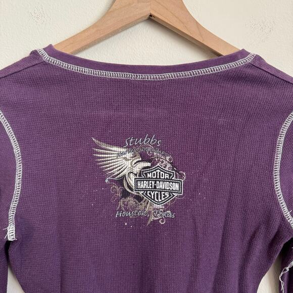 Vintage Y2K Harley Davidson Women Purple Longsleeve Size Medium Skull Biker Punk - Picture 11 of 13